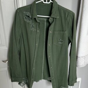 Green Distressed Button-Up Shirt